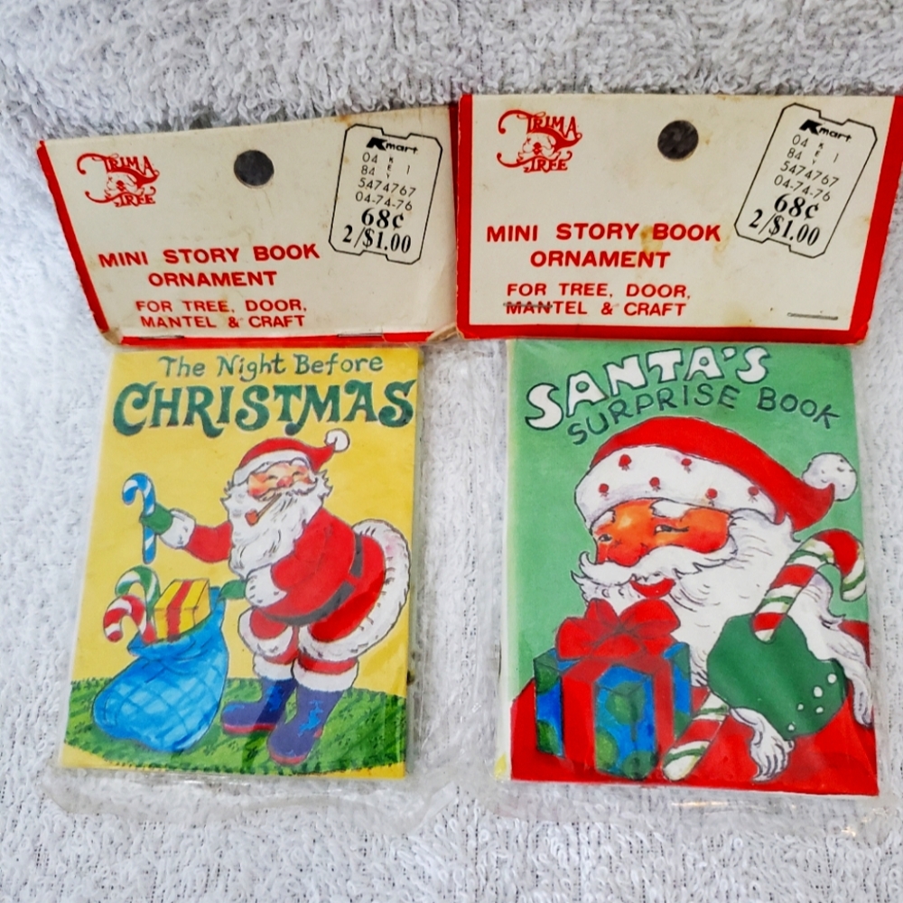 Vintage Mini Christmas Book Ornament Pair